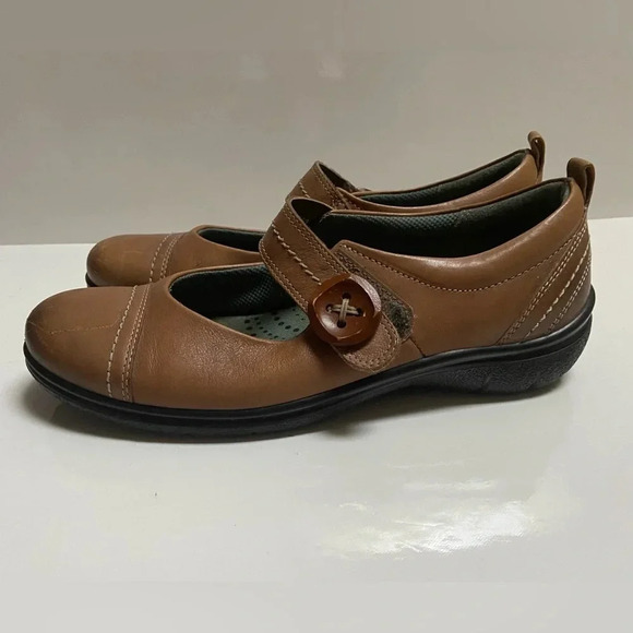 Ecco Glebe Tan Leather Mary Jane Hook Loop Strap Sandal Shoes Sz 38 - Picture 4 of 10